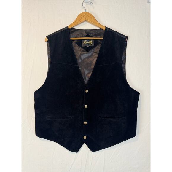 Scully Black Suede Genuine Leather Vest Mens XXL Snap Western Cowboy Rodeo Oklah - Picture 2 of 7